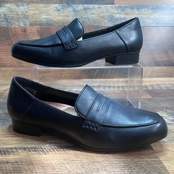 Collection by Clarks Women’s Juliet Black Leather Loafers Size 8.5 - Picture 1 of 10